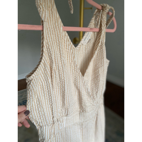 Level Eight Cotton Seersucker Romper Jumpsuit Striped Coastal Minimal Neutral M - Picture 4 of 11